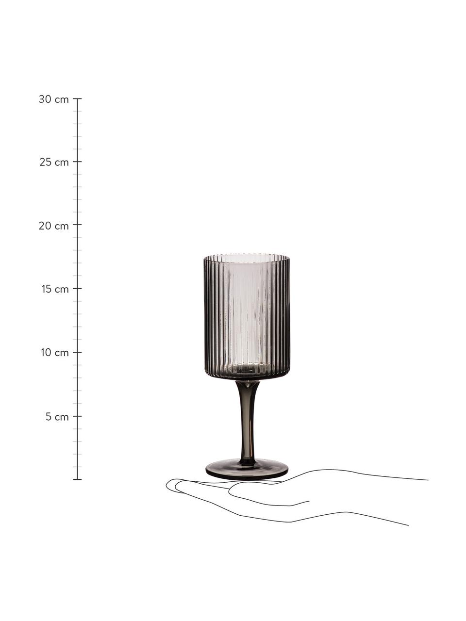 Ručně foukané sklenice na víno s drážkovanou strukturou Erskiner, 4 ks, Foukané sklo, Šedá, Ø 8 cm, V 18 cm, 350 ml