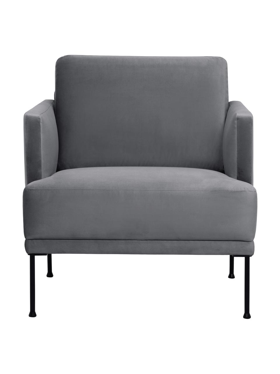 Sillón de terciopelo Fluente, Tapizado: terciopelo (poliéster de , Estructura: madera de pino maciza, Patas: metal con pintura en polv, Terciopelo gris oscuro, An 74 x F 85 cm