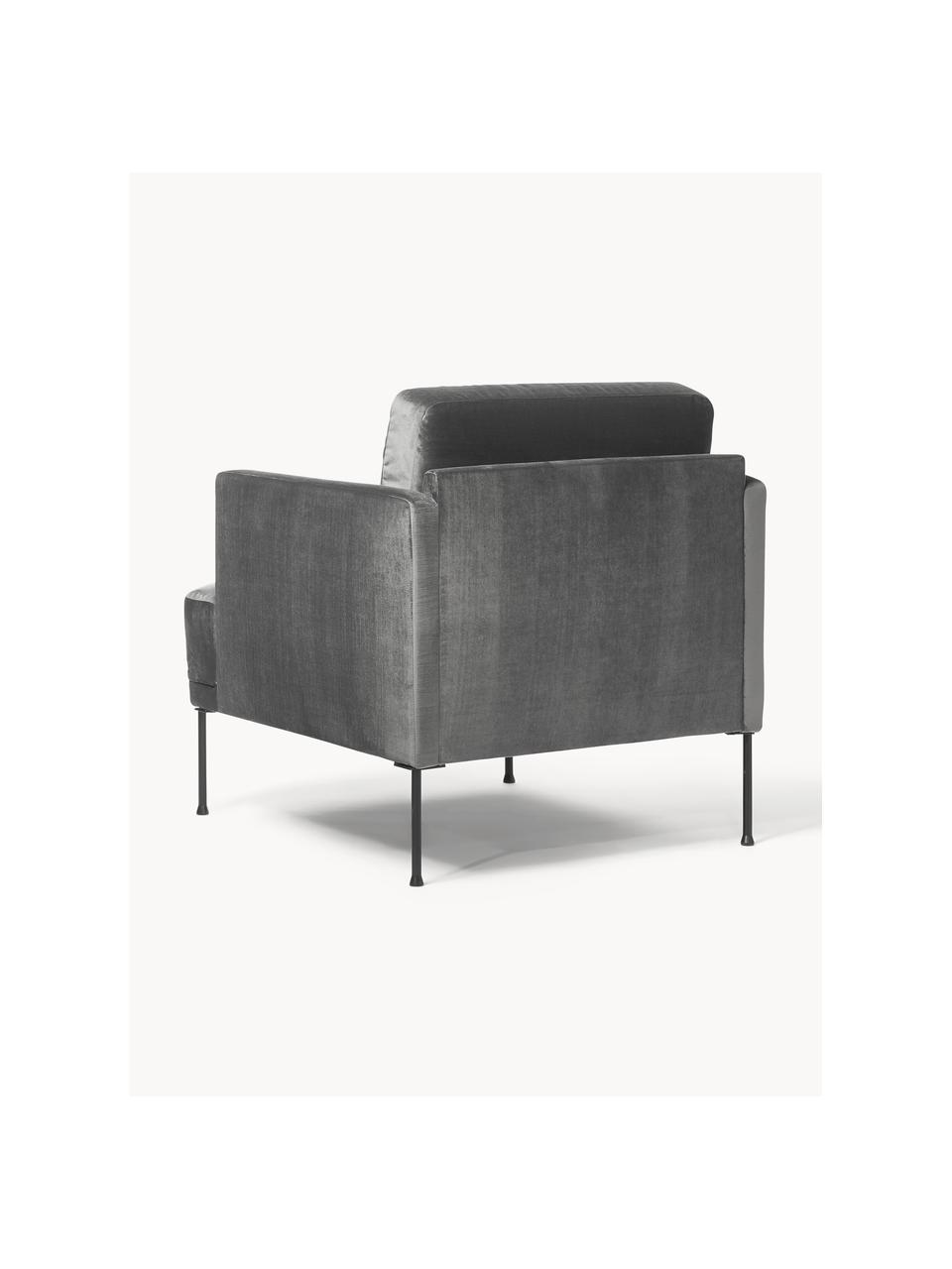 Fluwelen fauteuil Fluente, Bekleding: fluweel (hoogwaardig poly, Frame: massief grenenhout, Poten: gepoedercoat metaal Dit p, Fluweel donkergrijs, B 74 x D 85 cm