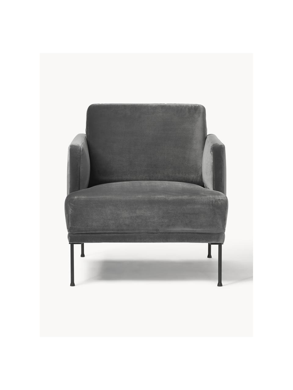 Fauteuil en velours Fluente, Velours gris foncé, larg. 74 x prof. 85 cm