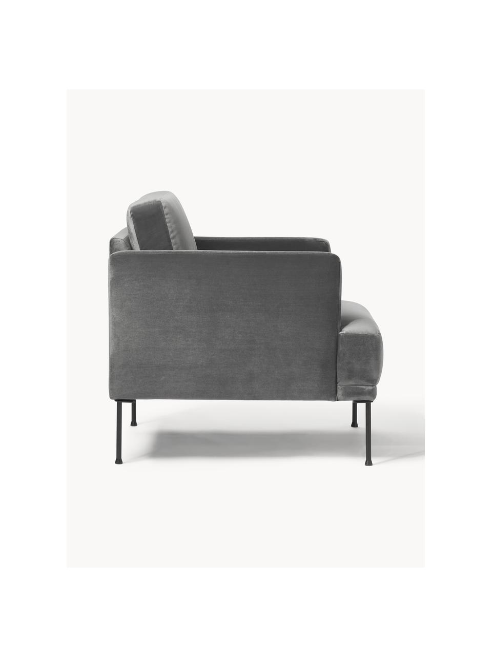 Fluwelen fauteuil Fluente, Bekleding: fluweel (hoogwaardig poly, Frame: massief grenenhout, Poten: gepoedercoat metaal Dit p, Fluweel donkergrijs, B 74 x D 85 cm