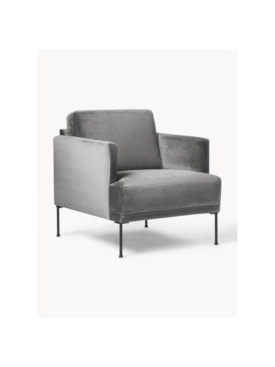 Fluwelen fauteuil Fluente, Bekleding: fluweel (hoogwaardig poly, Frame: massief grenenhout, Poten: gepoedercoat metaal Dit p, Fluweel donkergrijs, B 74 x D 85 cm