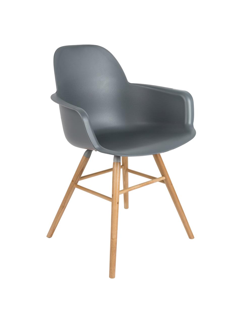 Silla con reposabrazos Albert Kuip, Asiento: 100% polipropileno, Patas: madera de fresno, Asiento: gris Patas: madera de fresno, An 59 x Al 82 cm