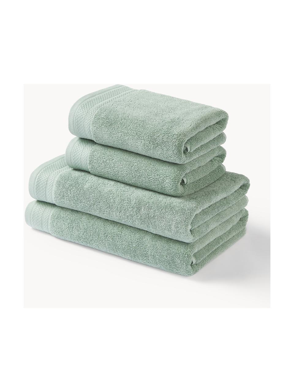 Lot de serviettes de bain en coton bio Premium, tailles variées, 100 % coton bio, certifié GOTS
Qualité supérieure 600 g/m²

Le matériau est certifié STANDARD 100 OEKO-TEX®, IS025 189577, OETI, Vert sauge, 3 éléments (1 serviette invité, 1 serviette de toilette et 1 drap de bain)