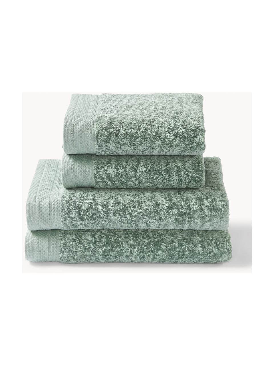 Lot de serviettes de bain en coton bio Premium, tailles variées, Vert sauge, 3 éléments (1 serviette invité, 1 serviette de toilette et 1 drap de bain)