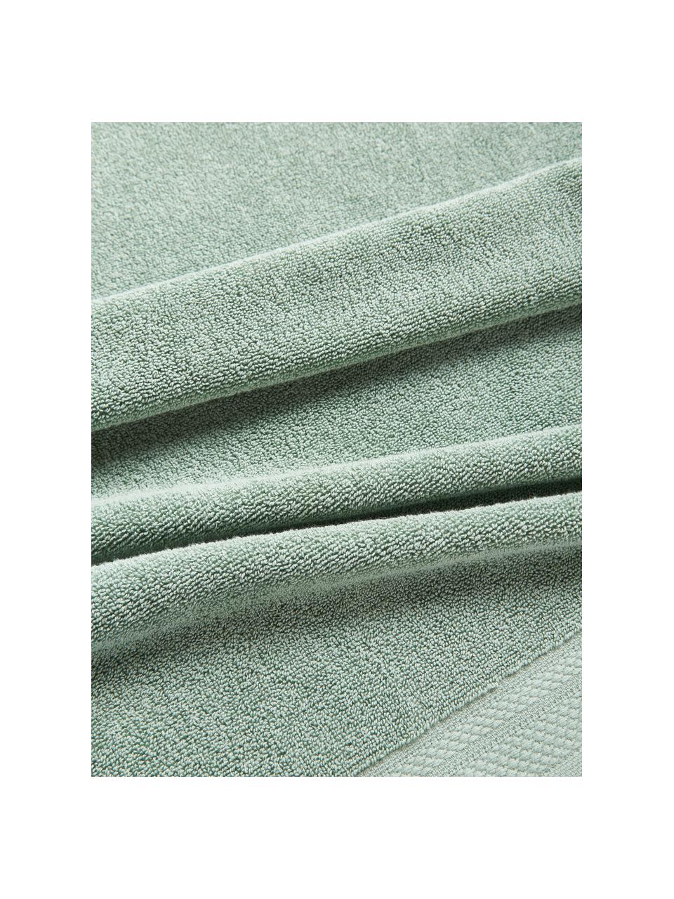 Set di 6 asciugamani in cotone organico Premium, varie misure, 100% cotone organico certificato GOTS (Global Organic Textile Standard)
Qualità pesante, 600 g/m²

Il materiale utilizzato in questo prodotto è testato per le sostanze nocive e certificato secondo lo STANDARD 100 by OEKO-TEX®, IS025 189577, OETI., Verde salvia, Set da 3 (asciugamano ospite, asciugamano e telo bagno)