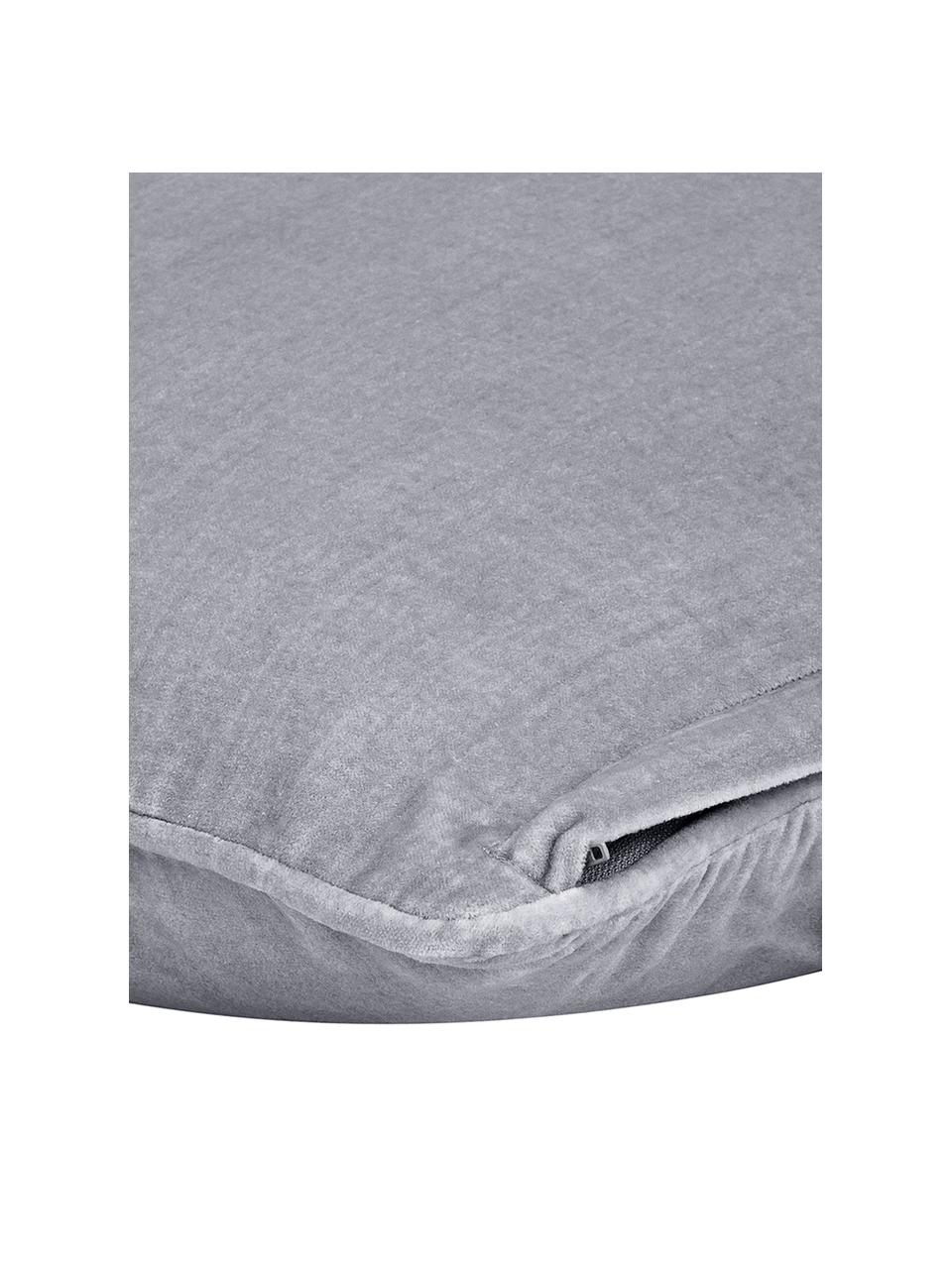 Effen fluwelen kussenhoes Dana in grijs, 100% katoenfluweel, Grijs, B 50 x L 50 cm