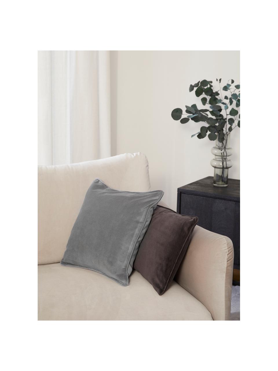 Housse de coussin velours gris Dana, 100 % velours de coton, Gris, larg. 50 x long. 50 cm