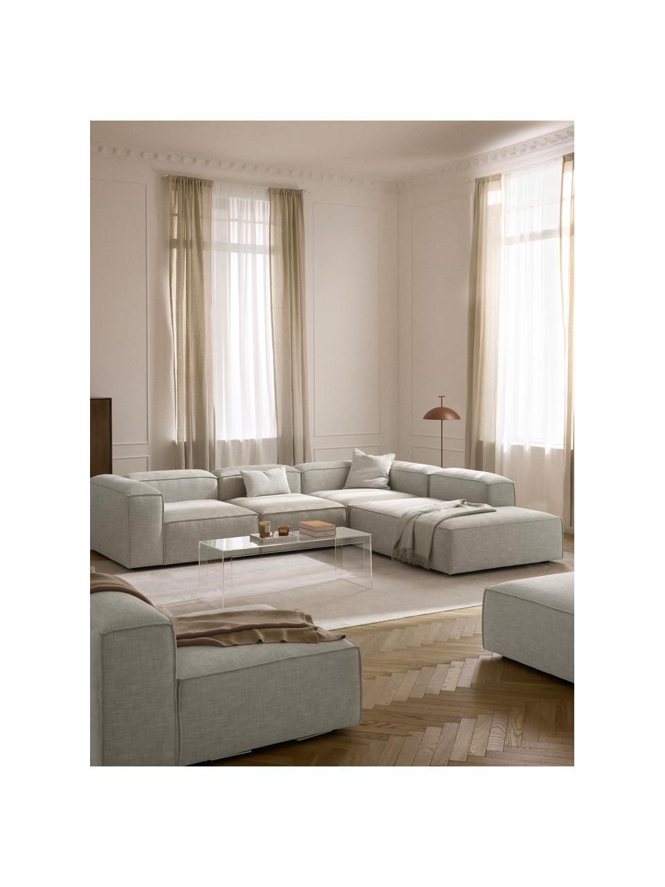 Divano angolare componibile XL in misto lino Lennon, Rivestimento: 50% viscosa, 25% lino, 15, Struttura: legno di abete rosso, com, Misto lino grigio, Larg. 329 x Prof. 269 cm, chaise longue a sinistra