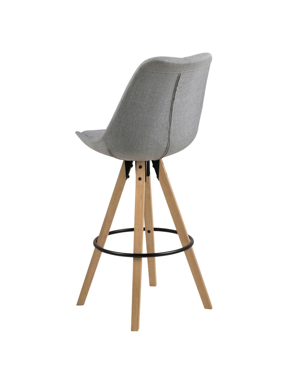 Sgabello da bar Dima Textile 2 pz, Rivestimento: poliestere 25.000 cicli d, Gambe: caucciù, verniciato, Grigio chiaro, legno di quercia, Larg. 49 x Alt. 112 cm