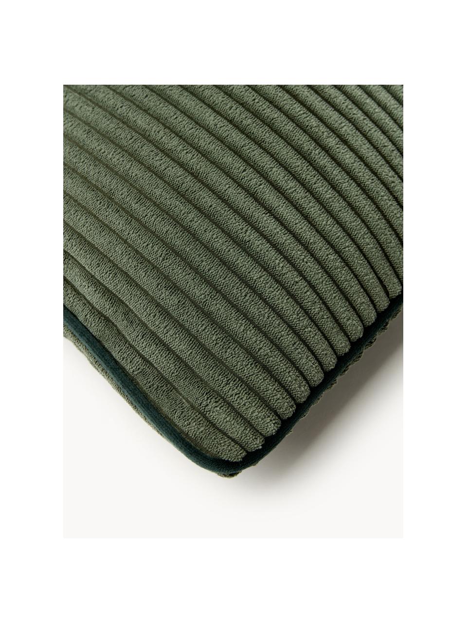 Housse de coussin en velours côtelé Kylen, Velours côtelé (90 % polyester, 10 % nylon)
 
Le matériau est certifié STANDARD 100 OEKO-TEX®, 21.HCN.84376, Vert olive, larg. 50 x long. 50 cm