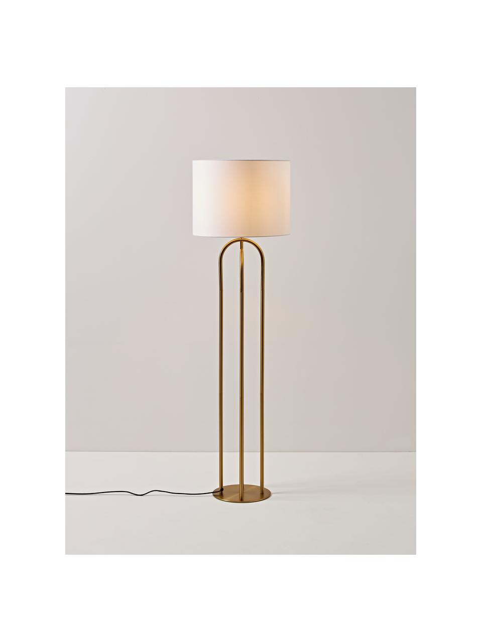 Lampa podłogowa Gianna, Złamana biel, odcienie mosiądzu, W 142 cm