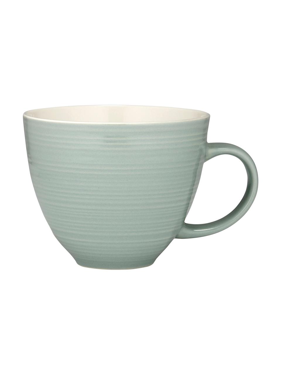 Hrnek na kávu se strukturovaným povrchem Darby, 4 ks, Porcelán New Bone China, Zelená, světle bílá, Ø 11 cm, V 10 cm, 500 ml