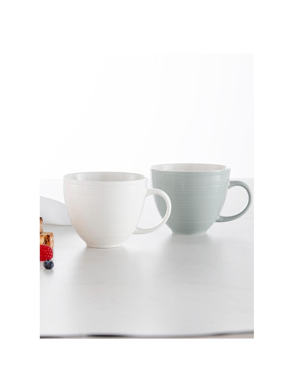 Hrnek na kávu se strukturovaným povrchem Darby, 4 ks, Porcelán New Bone China, Zelená, světle bílá, Ø 11 cm, V 10 cm, 500 ml