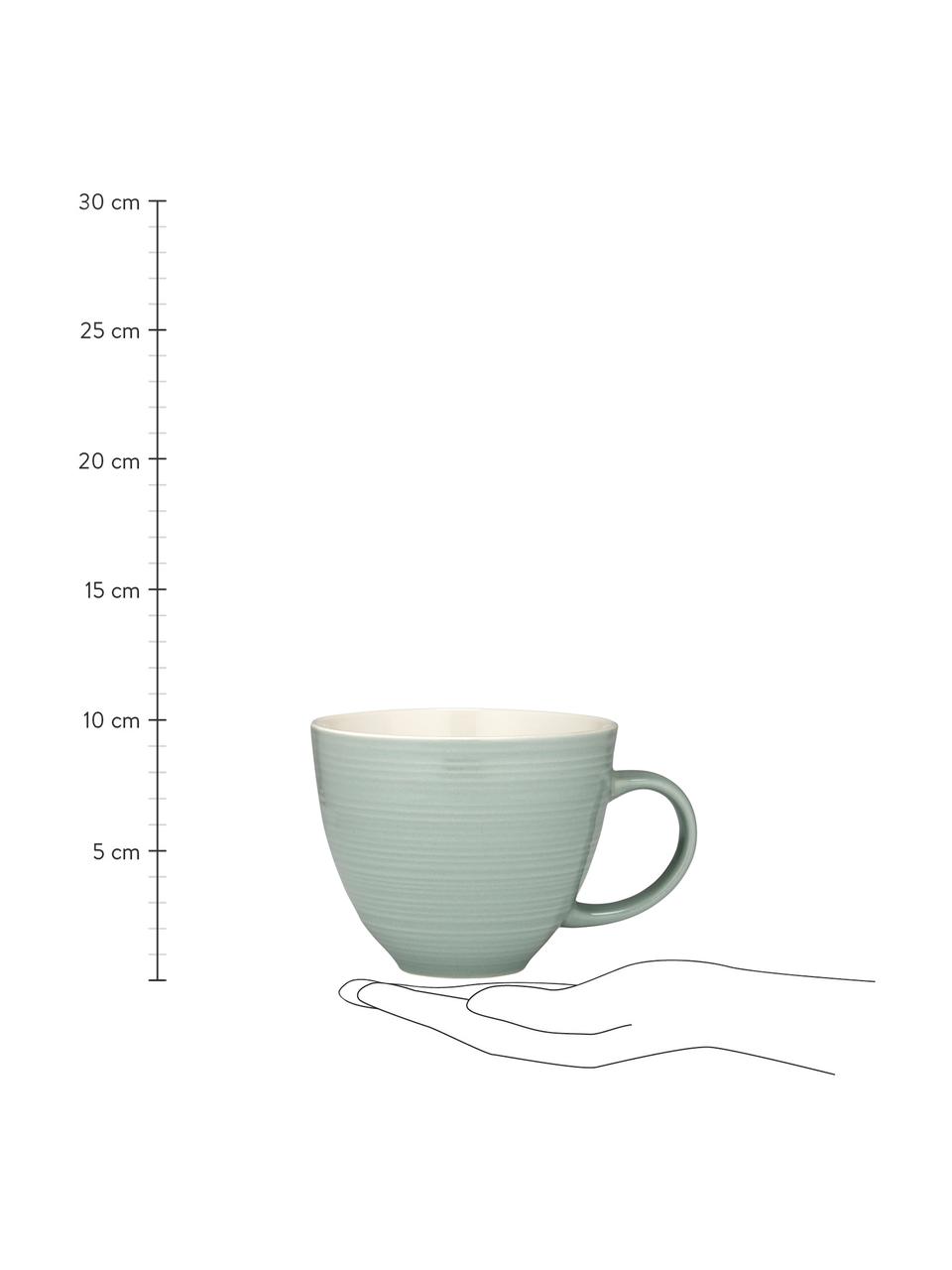 Koffiekopjes Darby met gestructureerd oppervlak, 4 stuks, New Bone China, Groen, gebroken wit, Ø 11 x H 10 cm, 500 ml