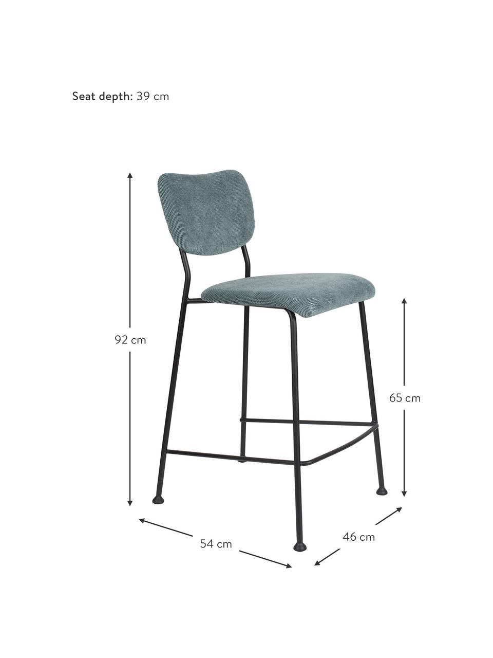 Cord-Thekenstuhl Beson in Grau, Gestell: Metall, pulverbeschichtet, Graublau, 46 x 92 cm