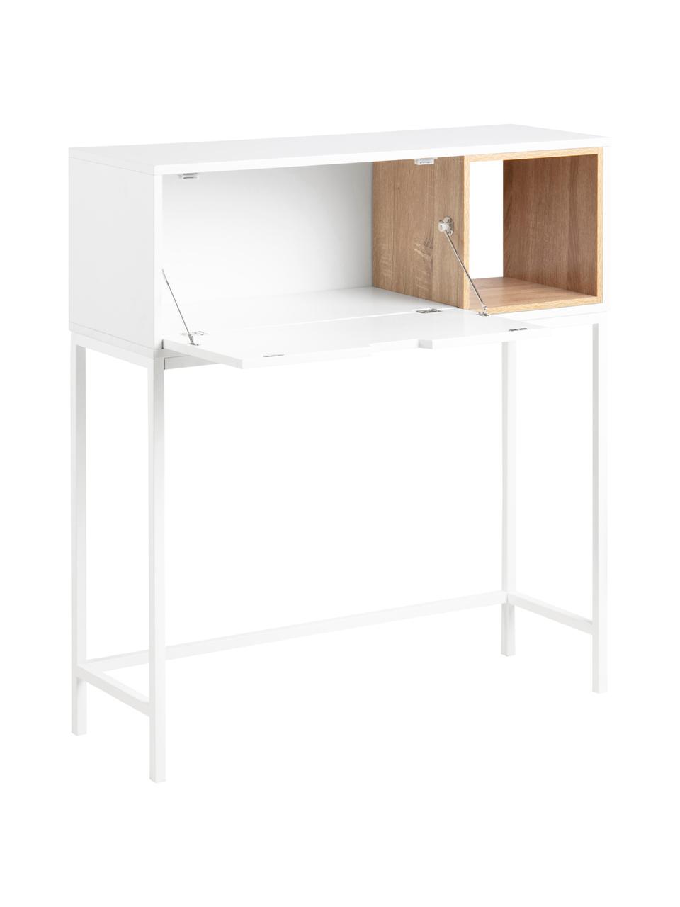 Console avec espace de rangement Satley, Blanc, bois de chêne