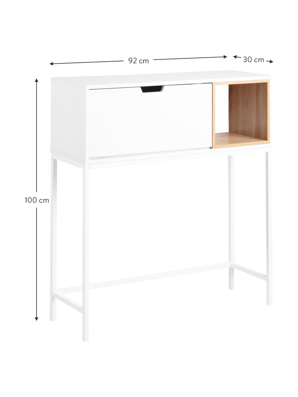 Console avec espace de rangement Satley, Blanc, bois de chêne