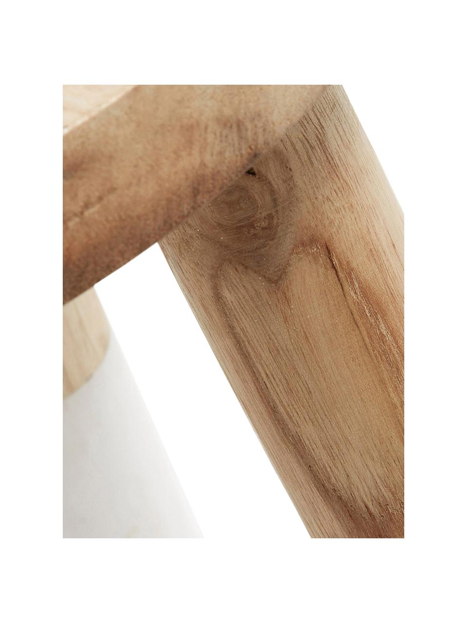 Scandi kruk Brocsy van hout, Gelakt mungur hout, Mungur houtkleurig, wit, B 30 x H 44 cm