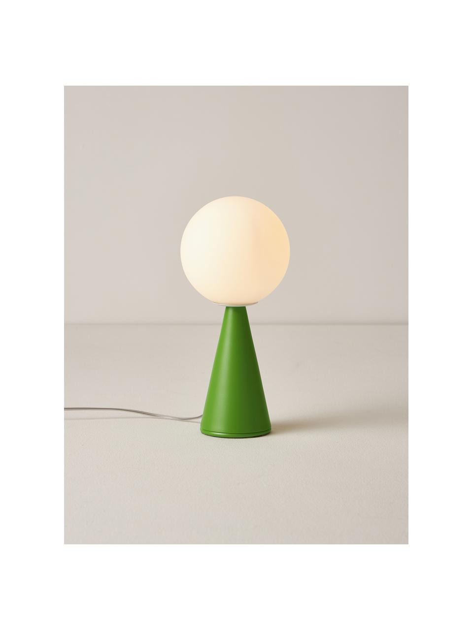 Kleine Tischlampe Bilia, handgefertigt, Lampenschirm: Glas, Weiß, Grün, Ø 12 x H 26 cm
