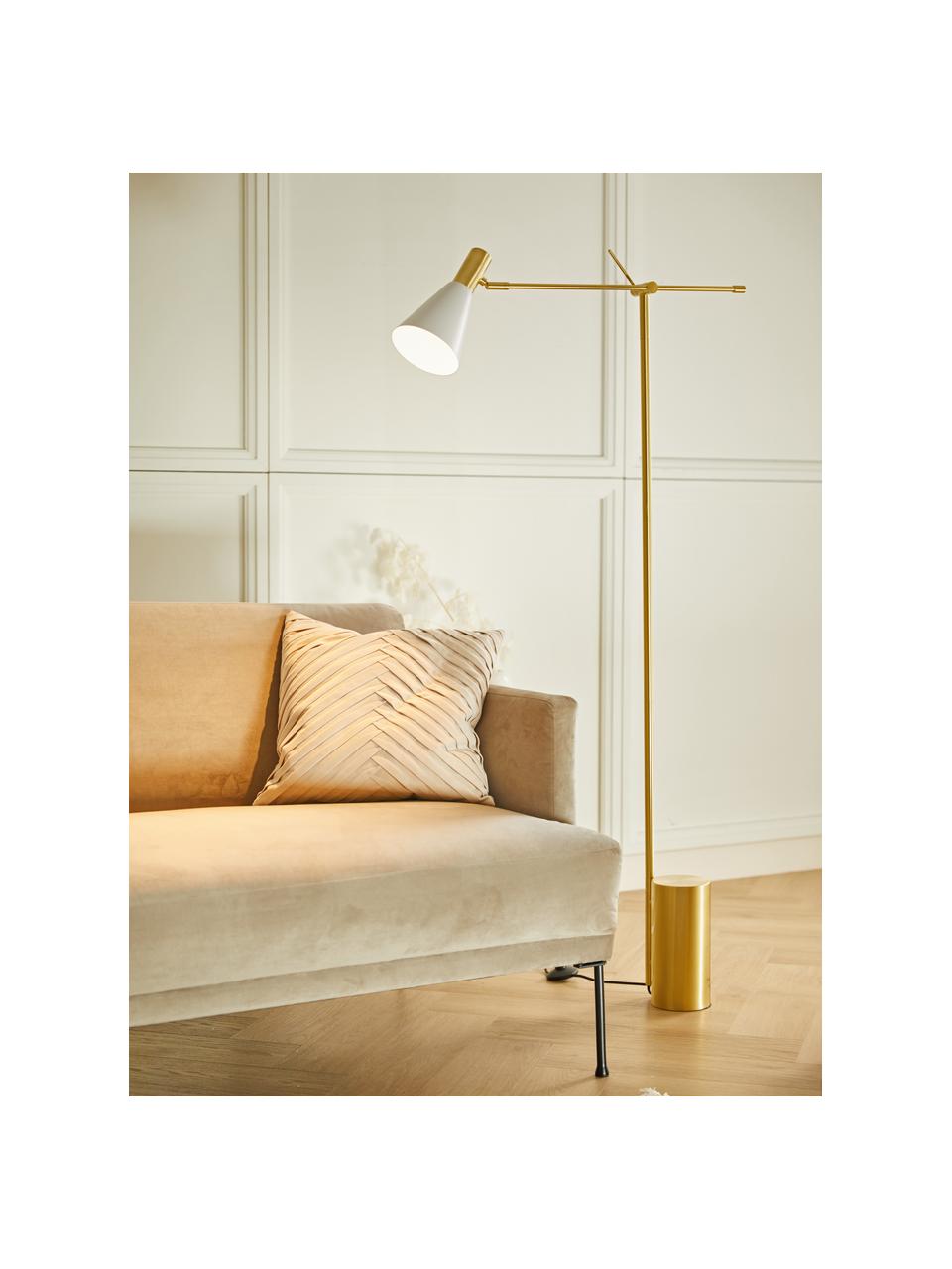 Lampada da lettura Sia-Gold, Paralume: Metallo verniciato a polv, Base della lampada: Metallo ottonato, Bianco, ottonato, Alt. 162 cm