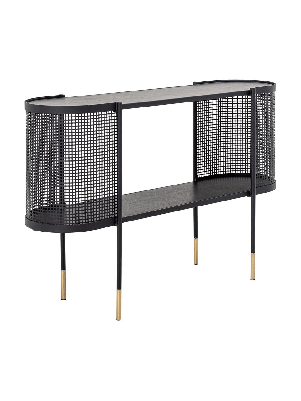 Metalen sidetable Midou in zwart, Frame: gecoat metaal, Plateaus: MDF met gefineerd, gelakt, Zwart, messingkleurig, 120 x 36 cm