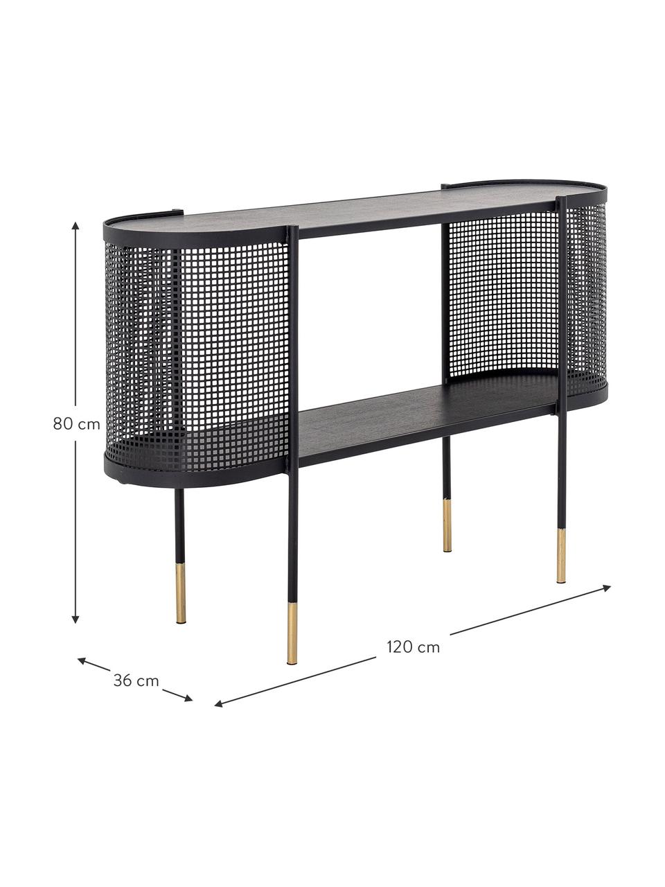 Consolle in metallo nero Midou, Struttura: metallo rivestito Superfi, Nero ottonato, Larg. 120 x Alt. 36 cm