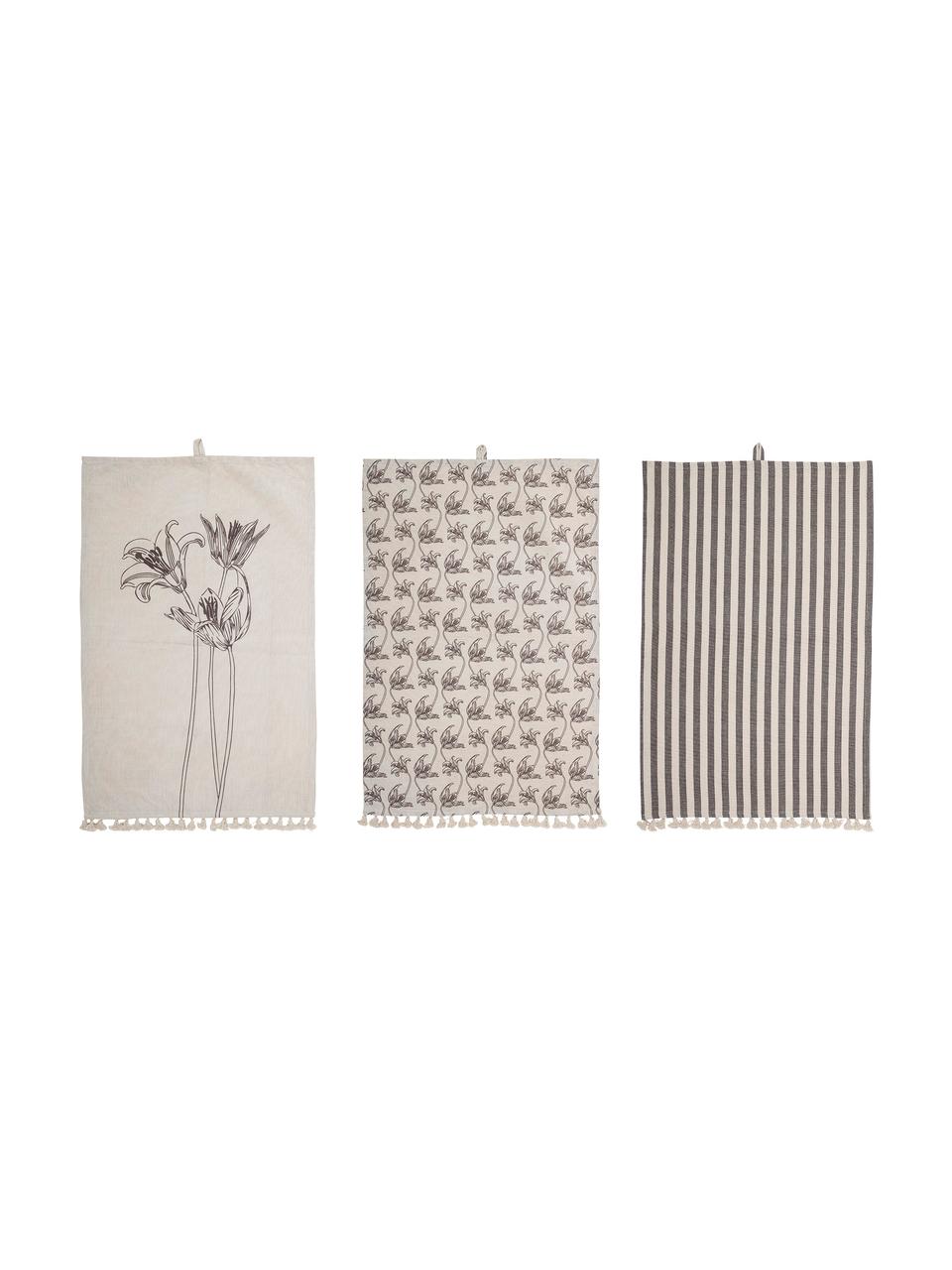 Set 3 strofinacci in cotone con diversi motivi Musa, Cotone, Beige, nero, Larg. 45 x Lung. 70 cm