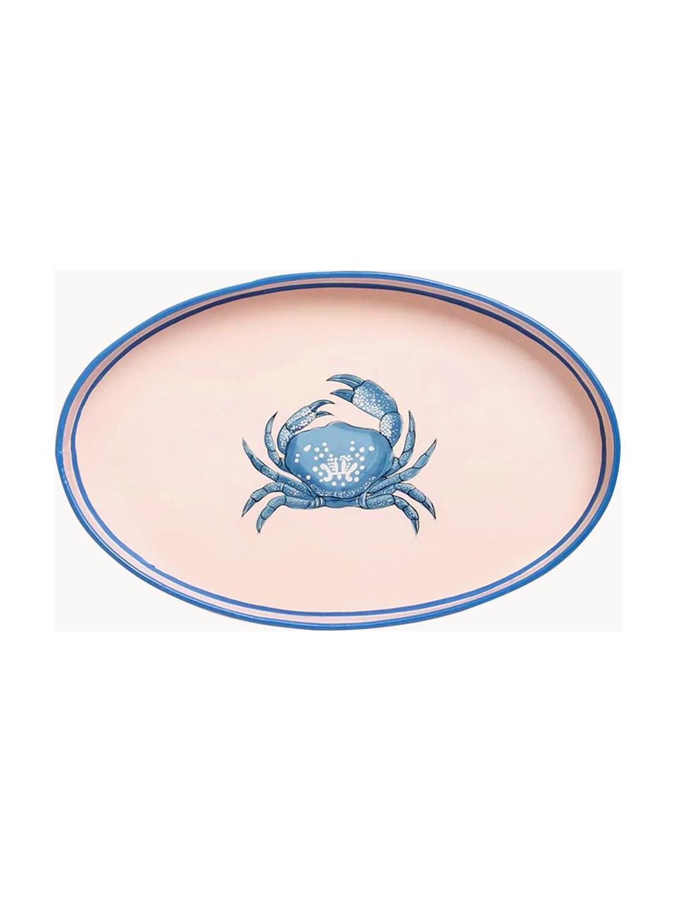 Plateau décoratif peint à la main avec motif de crabe Fauna, Fer, enduit, Rose pâle, bleu, larg. 33 x prof. 20 cm