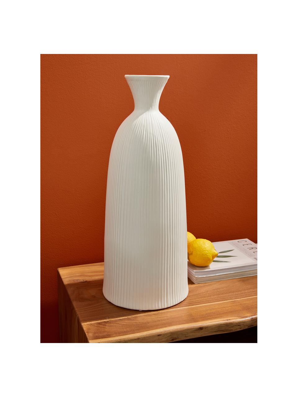 Keramik-Vase Striped, H 46 cm, Keramik, Weiß, Ø 19 x H 46 cm