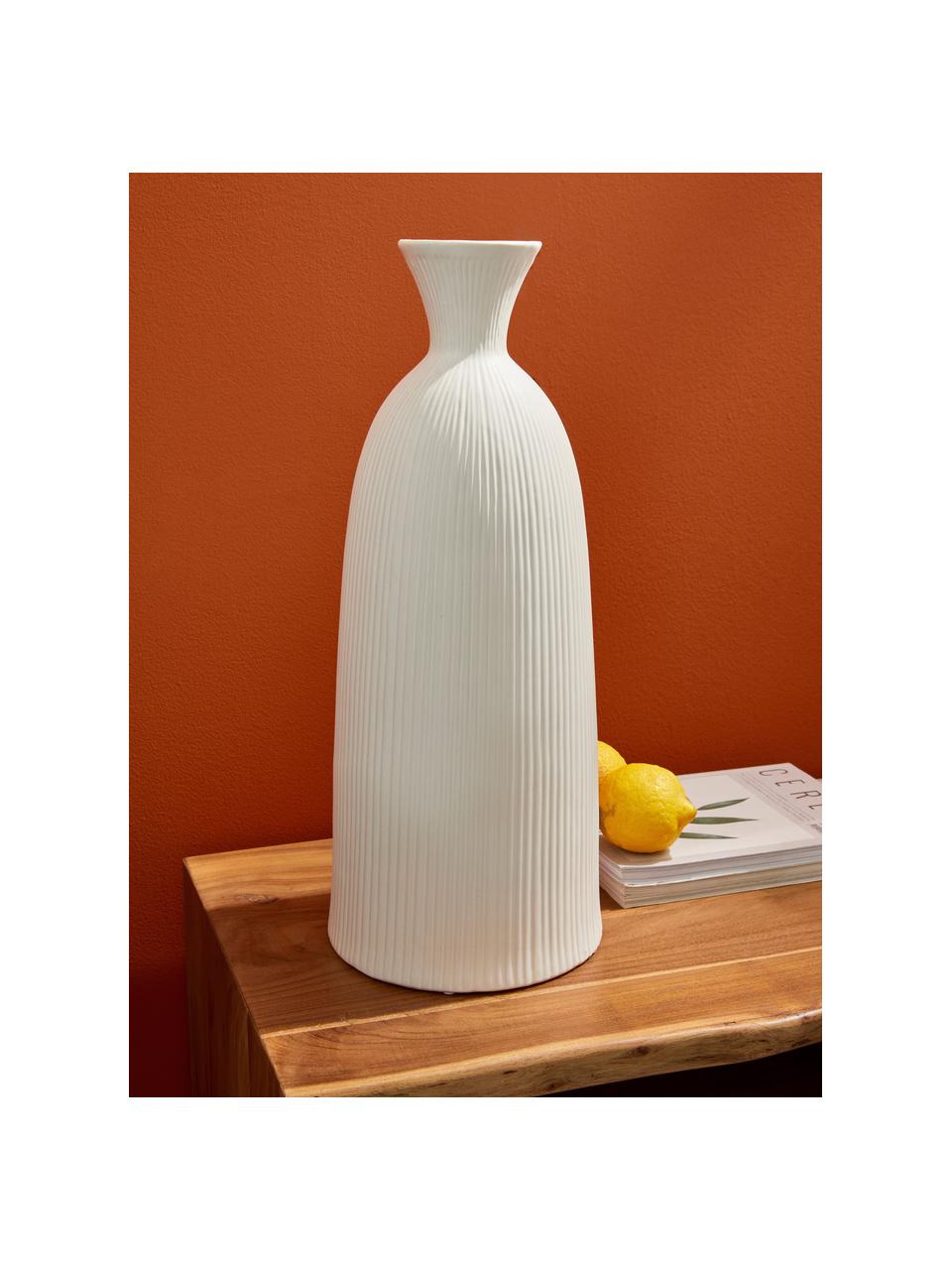 Vase design en céramique Striped, haut. 46 cm, Céramique, Blanc, Ø 19 x haut. 46 cm