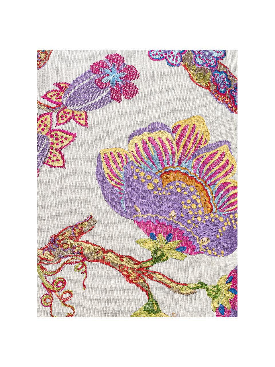 Kissenhülle Blumon mit besticktem Blumenmotiv in Bunt, Vorderseite: 36% Leinen, 25% Baumwolle, Rückseite: 100% Polyestersamt, Sandfarben, Mehrfarbig, B 40 x L 40 cm