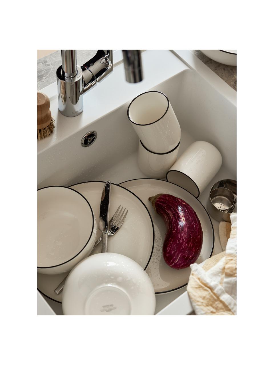 Tazas de café de porcelana Facile, 2 uds., Porcelana dura de alta calidad (aprox. 50% caolín, 25% cuarzo y 25% feldespato), Off White con borde negro, Ø 8 x Al 10 cm, 350 ml