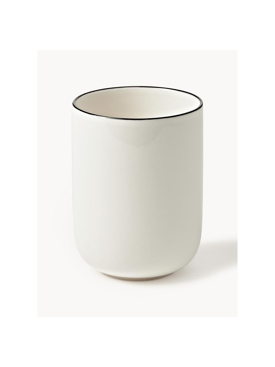 Tazas de café de porcelana Facile, 2 uds., Porcelana dura de alta calidad (aprox. 50% caolín, 25% cuarzo y 25% feldespato), Blanco Off White con borde negro, Ø 8 x Al 11 cm, 385 ml