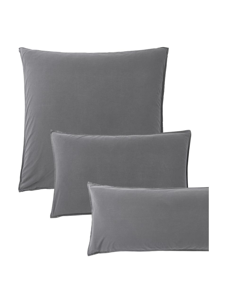 Taie d'oreiller en coton délavé Darlyn, Gris foncé, larg. 50 x long. 70 cm
