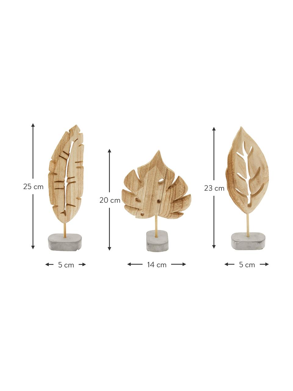 Set de piezas decorativas Blatt, 3 pzas., Figura: madera de Paulownia, Gris, madera de Paulownia, Set de diferentes tamaños