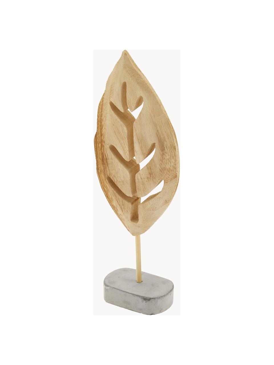 Set di 3 oggetti decorativi Blatt, Presa di corrente: cemento, Legno di Paulownia, grigio, Set varie misure