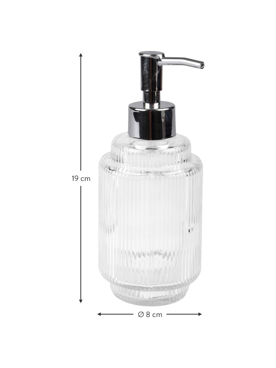 Dispenser sapone in vetro scanalato Ligia, Vetro, Trasparente, argentato, Ø 8 x Alt. 19 cm