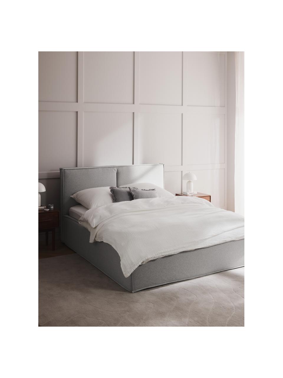 Cama tapizada con espacio de almacenamiento Dream, Tapizado: poliéster (texturizado) A, Estructura: madera de pino maciza con, Tejido gris claro, An 160 x L 200 cm