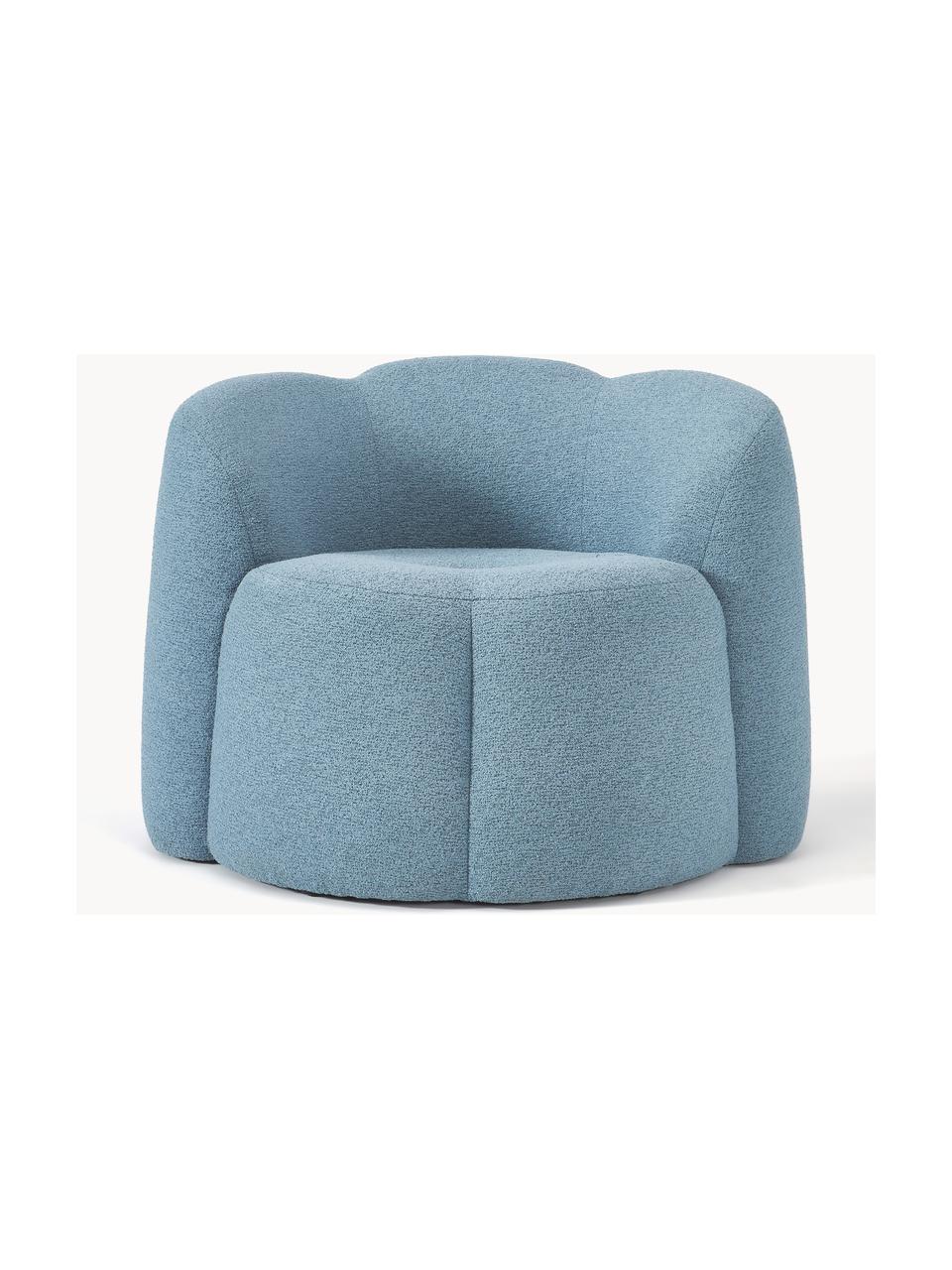 Fotel wypoczynkowy bouclé Fleur, Tapicerka: bouclé (100% poliester) D, Stelaż: lite drewno eukaliptusowe, Niebieski, S 105 x G 95 cm