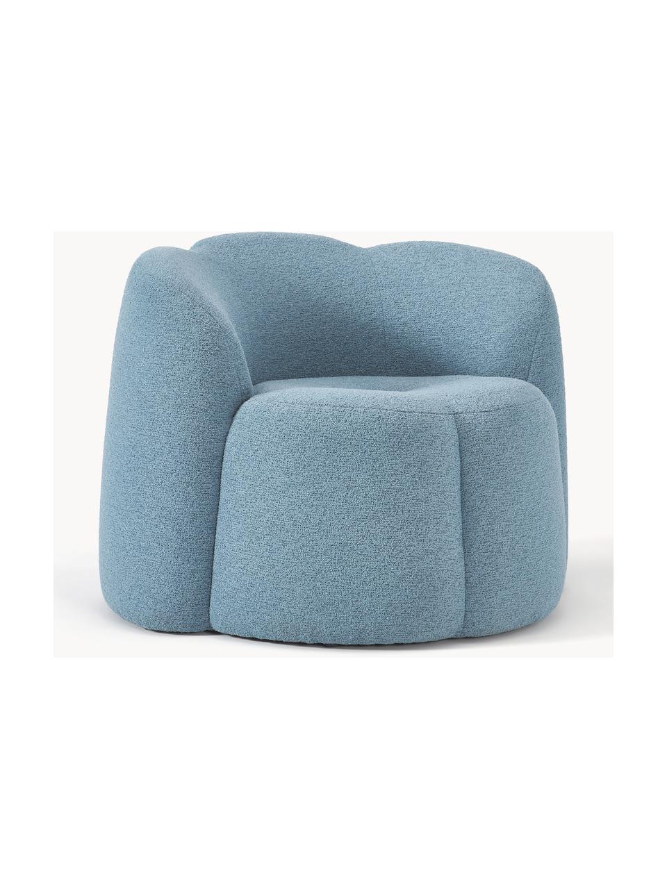 Fauteuil lounge tissu bouclé Fleur, Bleu, larg. 105 x prof. 95 cm