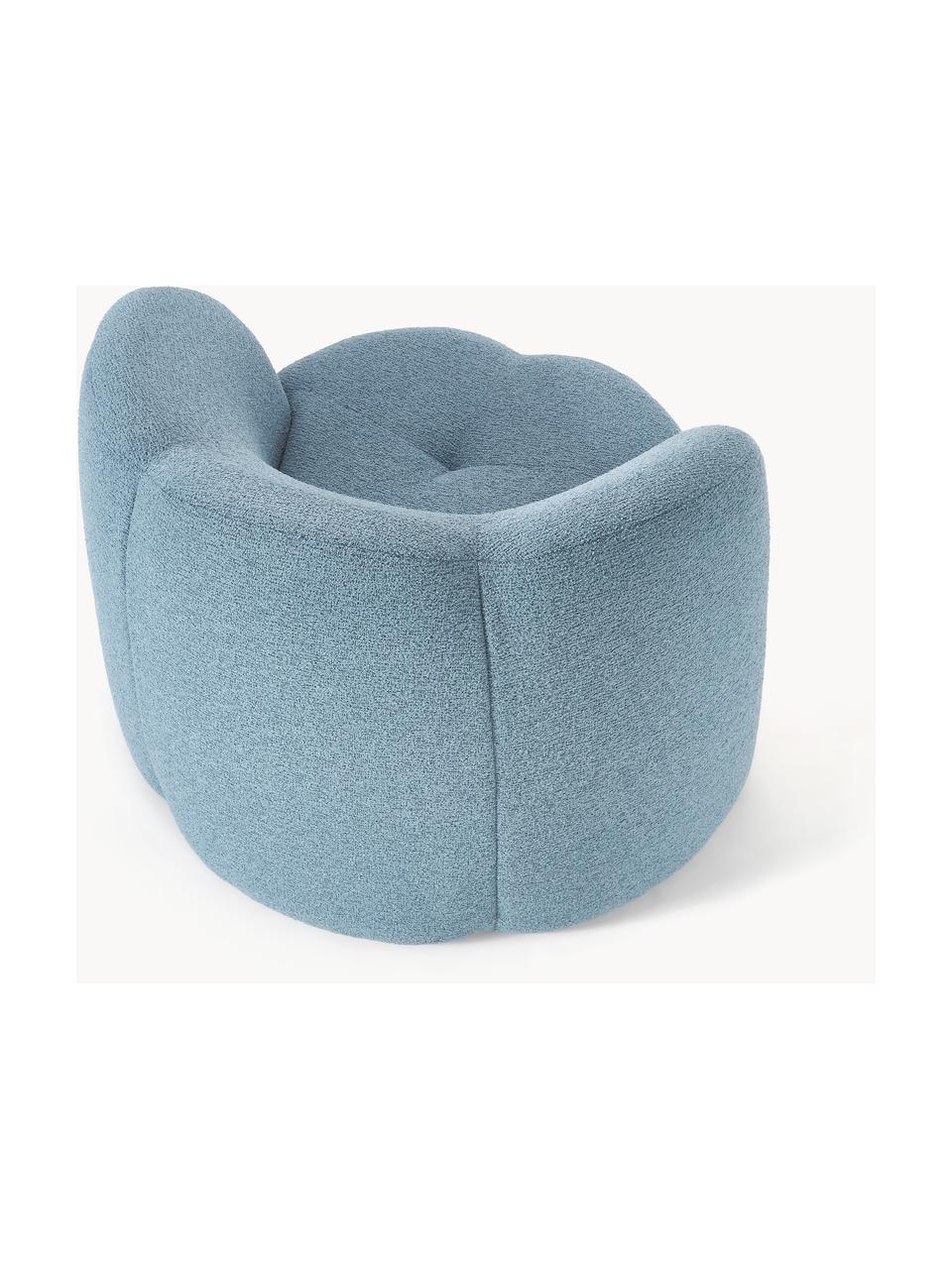 Fauteuil lounge tissu bouclé Fleur, Bleu, larg. 105 x prof. 95 cm