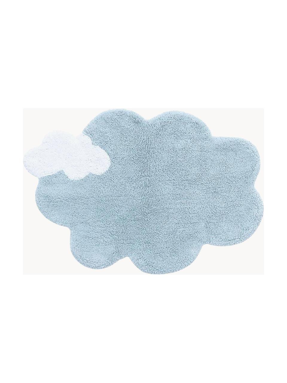 Handgeweven kindervloerkleed Dream, Bovenzijde: 97% katoen, 3% kunstvezel, Onderzijde: 100% katoen, Lichtblauw, wit, B 70 x L 100 cm (maat XS)