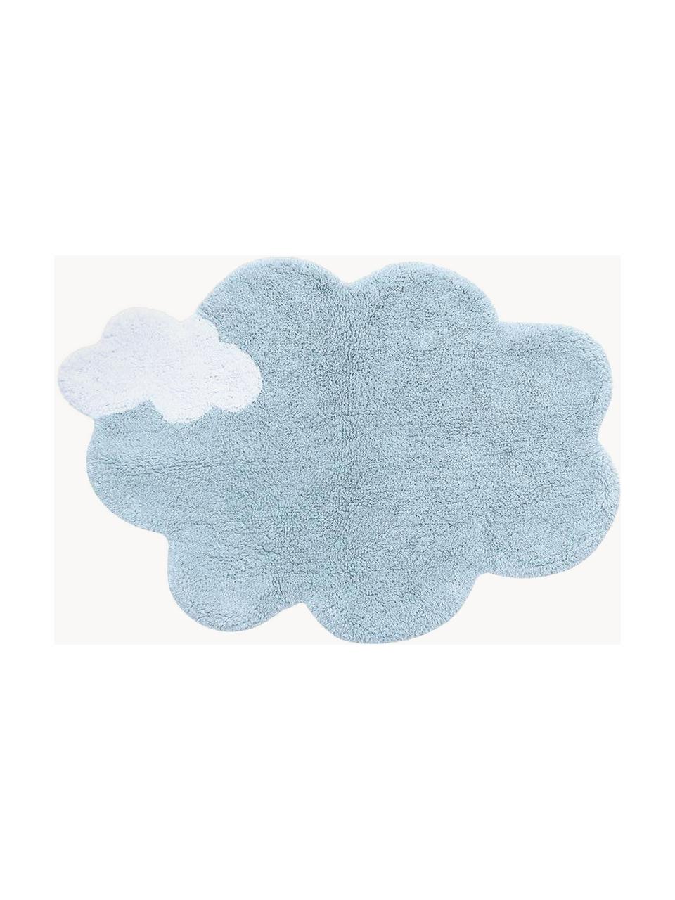 Alfombra infantil artesanal Dream, lavable, Parte superior: 97% algodón, 3% fibra sin, Reverso: 100% algodón, Azul claro, blanco, An 70 x L 100 cmcm(Tamaño XS)