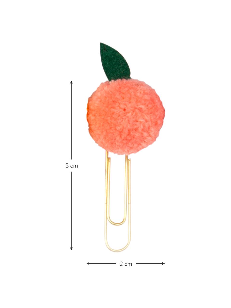 Büroklammer-Set Fruit, 4-tlg., Metall, lackiert, Polyester, Rottöne, Rosa, Gelb, Goldfarben, 2 x 5 cm