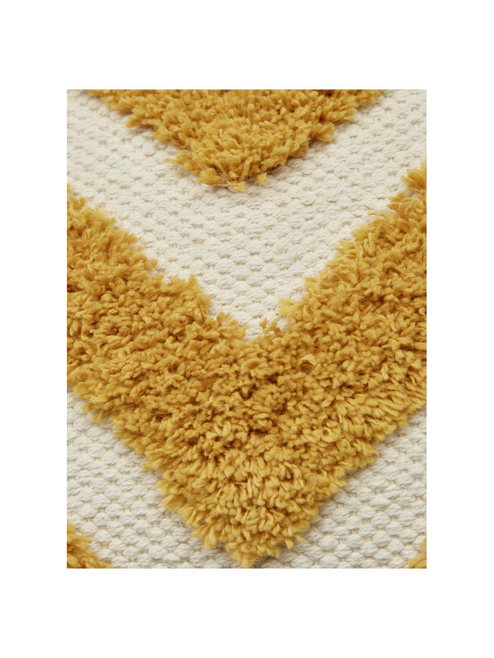 Kissenhülle Karina mit Hoch-Tief-Struktur in Gelb/Cremeweiß, 100% Baumwolle, Cremeweiß, Gelb, B 45 x L 45 cm