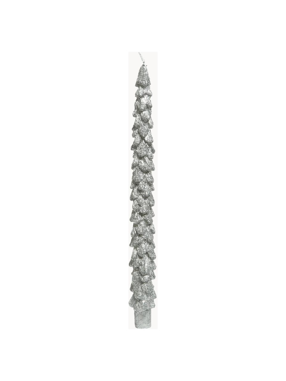 Stolní svíčky ve tvaru vánočního stromečku Monika, 2 ks, Vosk, Stříbrná, Ø 2 cm, V 26 cm