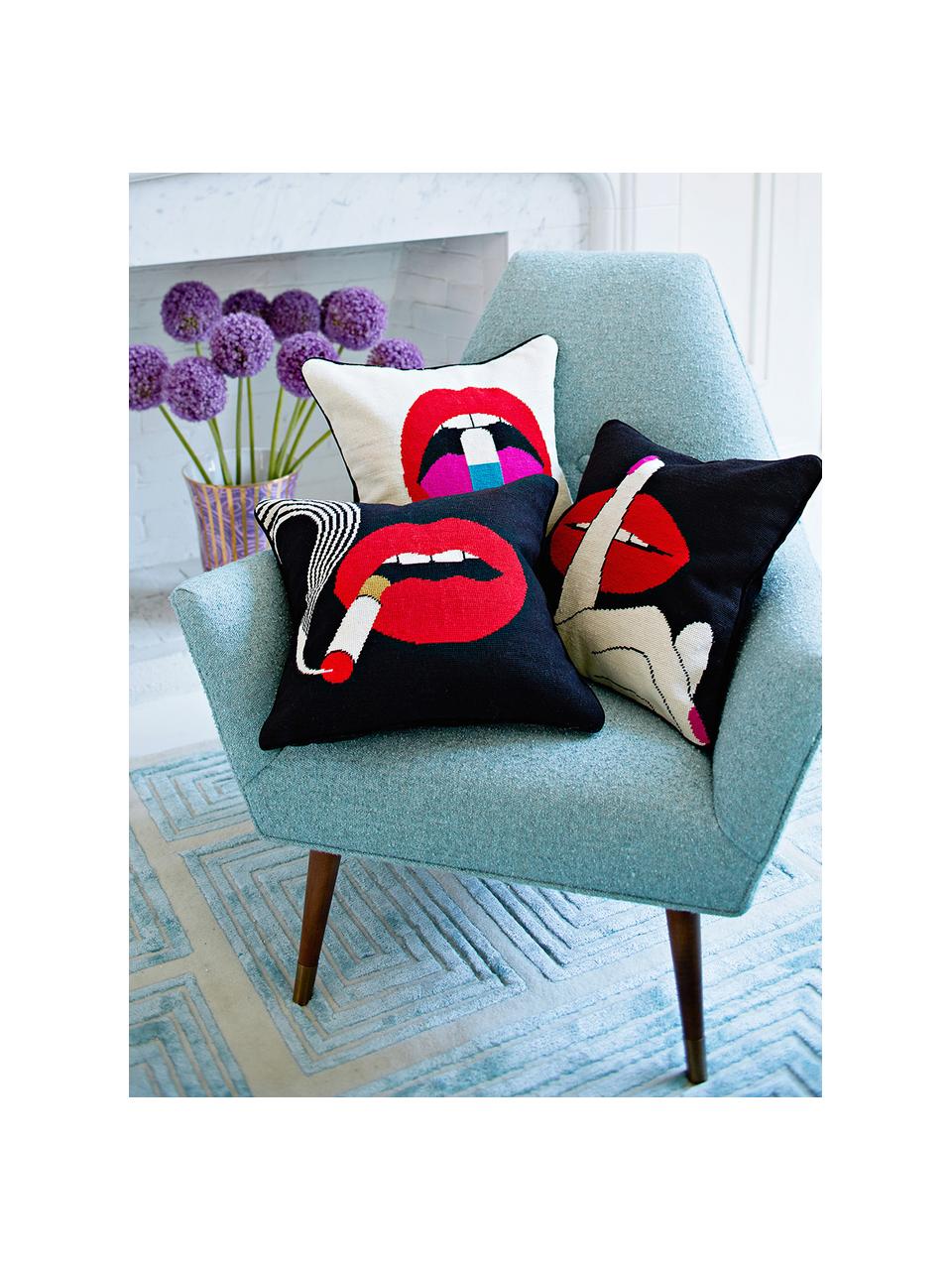 Ręcznie haftowana poduszka Soothe, Czarny, czerwony, biały, S 45 x D 45 cm