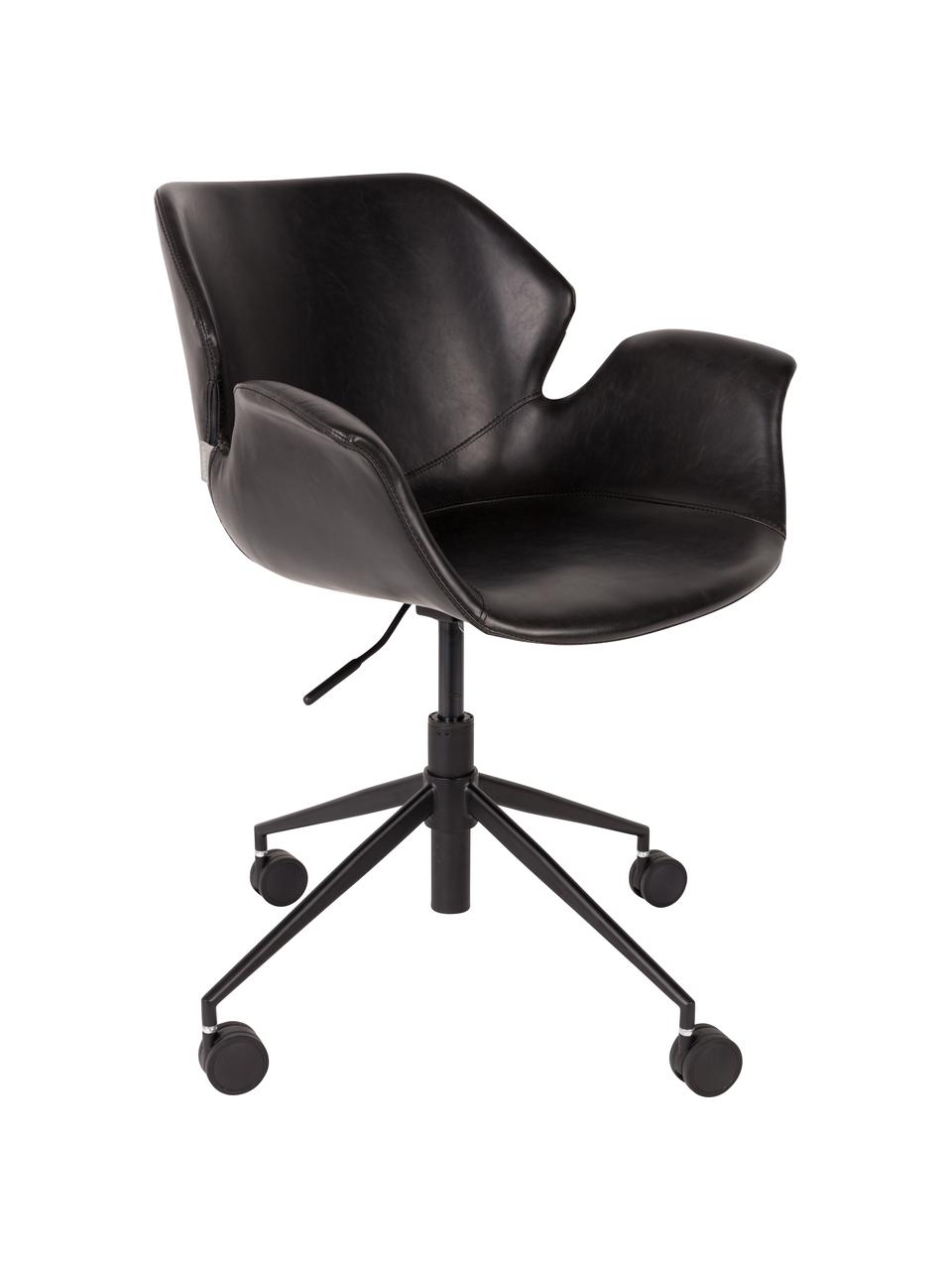 Chaise de bureau en cuir synthétique à hauteur ajustable Nikki, Noir, larg. 77 x prof. 78 cm