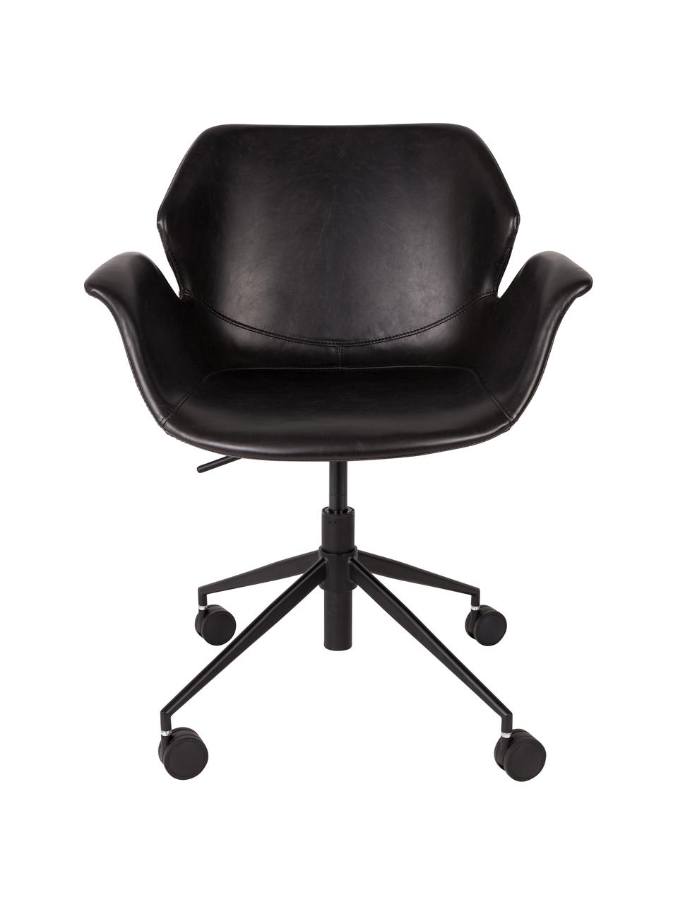 Sedia da scrivania in similpelle Nikki, regolabile in altezza, Rivestimento: similpelle (poliuretano), Sottostruttura: compensato, Gambe: metallo verniciato a polv, Ruote: plastica, Similpelle nero, Larg. 77 x Prof. 78 cm